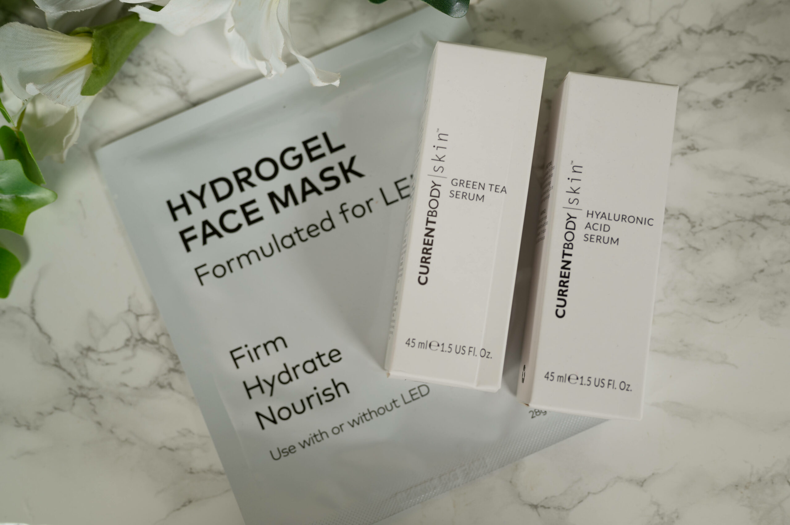 Currentbody Skin Hyaluronic Acid Serum, Green Tea Serum and Hydrogel Face Mask