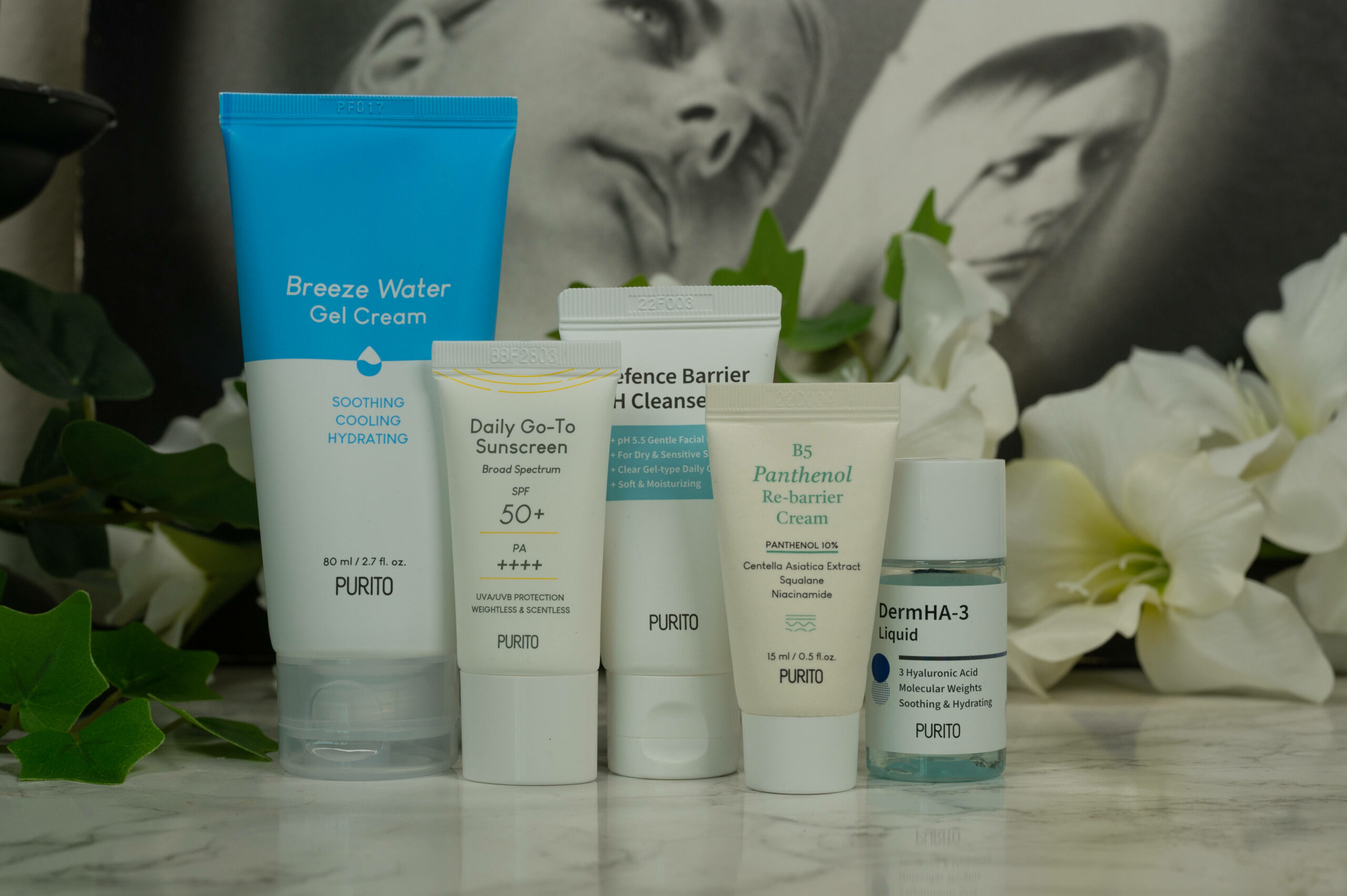 A selection of travel size products from Purito