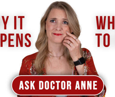 Blonde woman pinching her cheeks, with "Why it happens" and "What to do written next to her face.