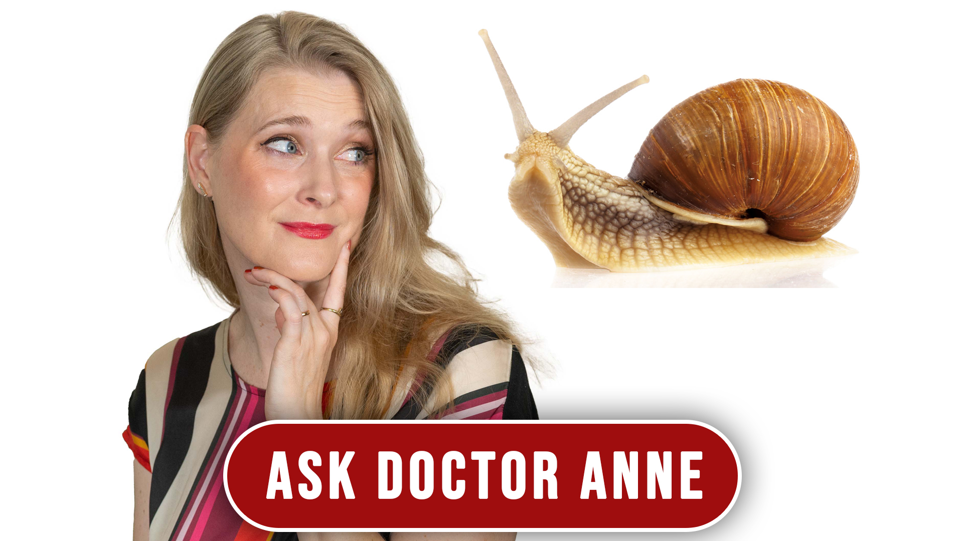 Blonde woman looking doubtful at a snail