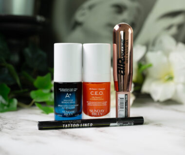 Two Sunday Riley serums, a mascara and a pen eyeliner